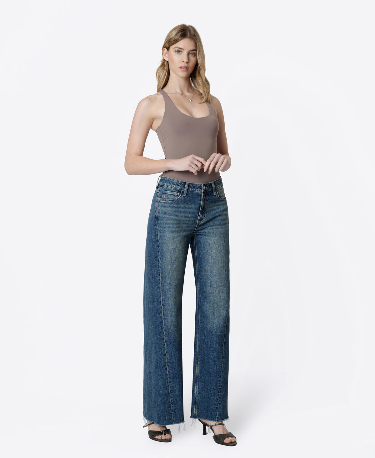 Right 45 degrees product image of Beautify - High Rise Side Seamed Tinted Wide Leg Jeans