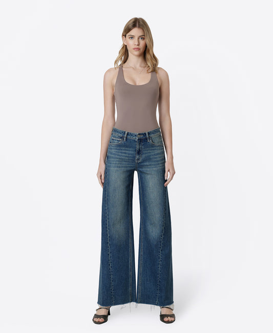 Front product images of Beautify - High Rise Side Seamed Tinted Wide Leg Jeans
