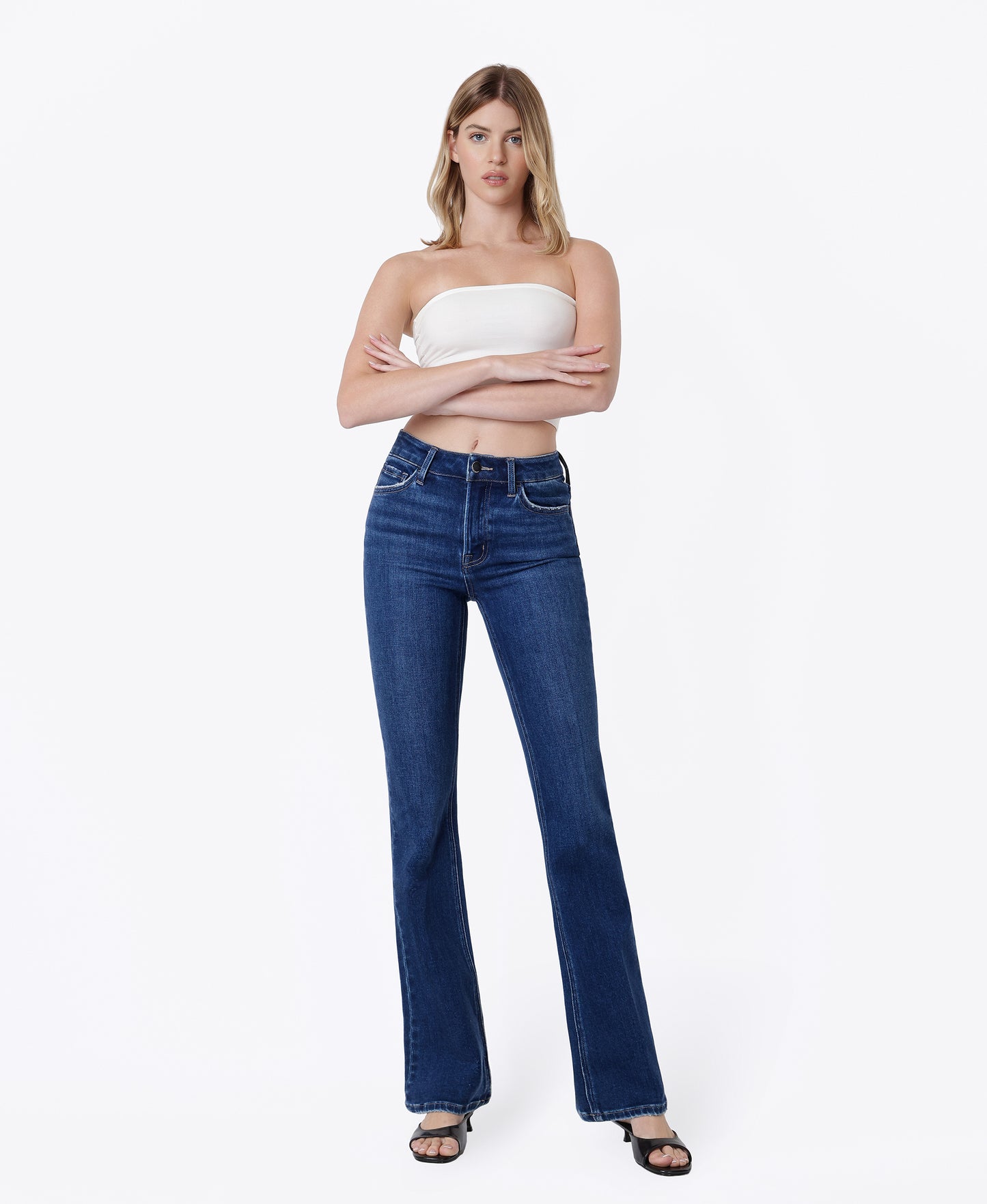 Front product images of Brilliant - High Rise Trouser Fold Creased Full Length Bootcut Jeans