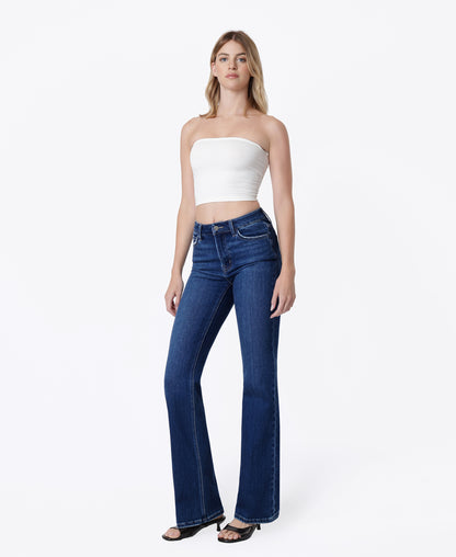 Left 45 degrees product image of Brilliant - High Rise Trouser Fold Creased Full Length Bootcut Jeans