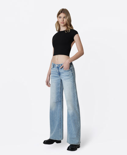 Left 45 degrees product image of Convenient - Low Rise Full Length Wide Barrel Jeans