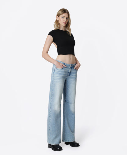 Right 45 degrees product image of Convenient - Low Rise Full Length Wide Barrel Jeans