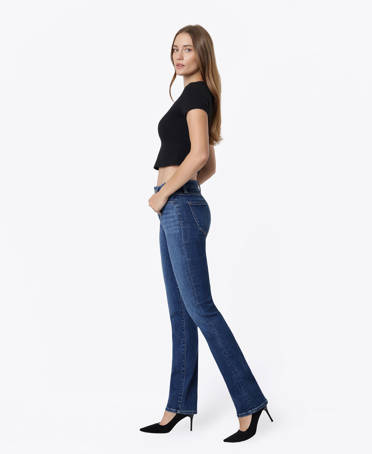 Left side product images of Comet - High Rise Seamless Waistband Slim Straight Jeans