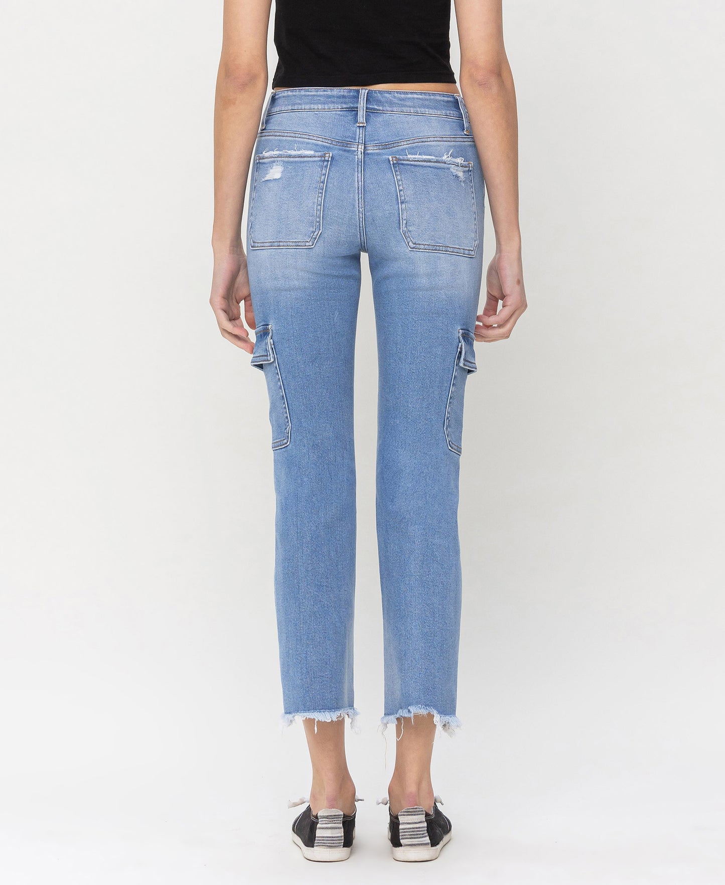 Back product images of Mightly - Mid Rise Slim Cropped Straight Cargo Jeans