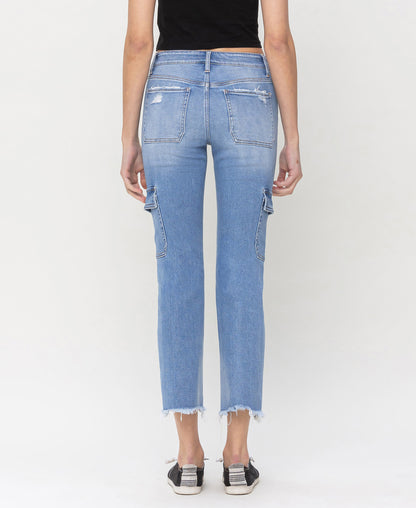 Back product images of Mightly - Mid Rise Slim Cropped Straight Cargo Jeans