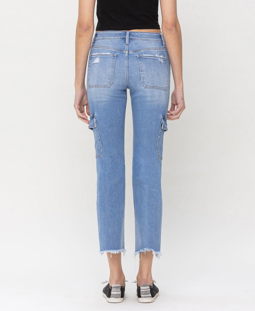 Back product images of Mightly - Mid Rise Slim Cropped Straight Cargo Jeans