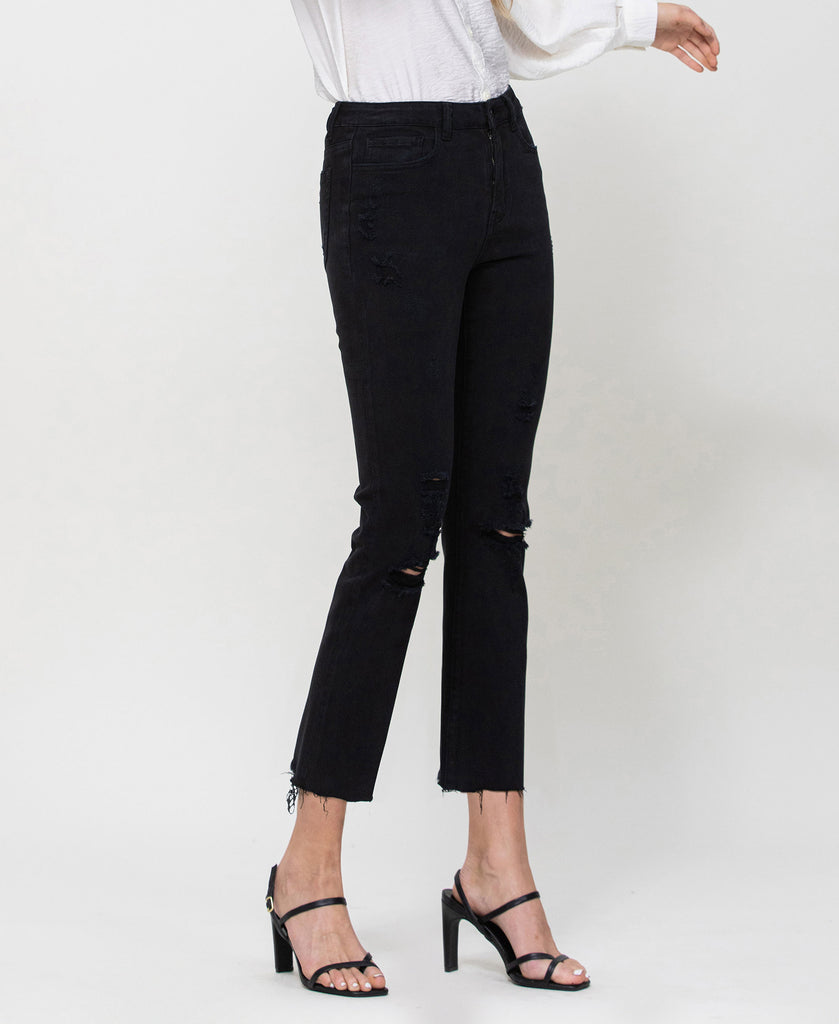 Right 45 degrees product image of Jet Black - High Rise Slim Straight Jeans