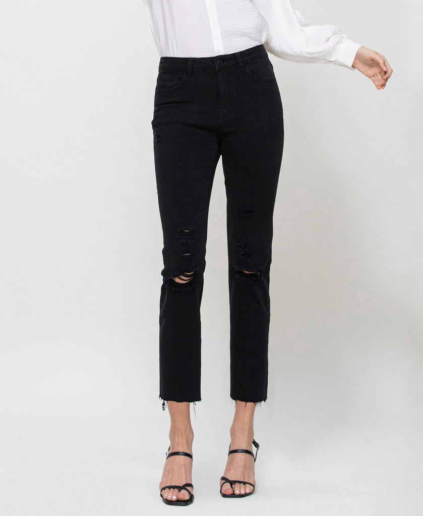 Front product images of Jet Black - High Rise Slim Straight Jeans