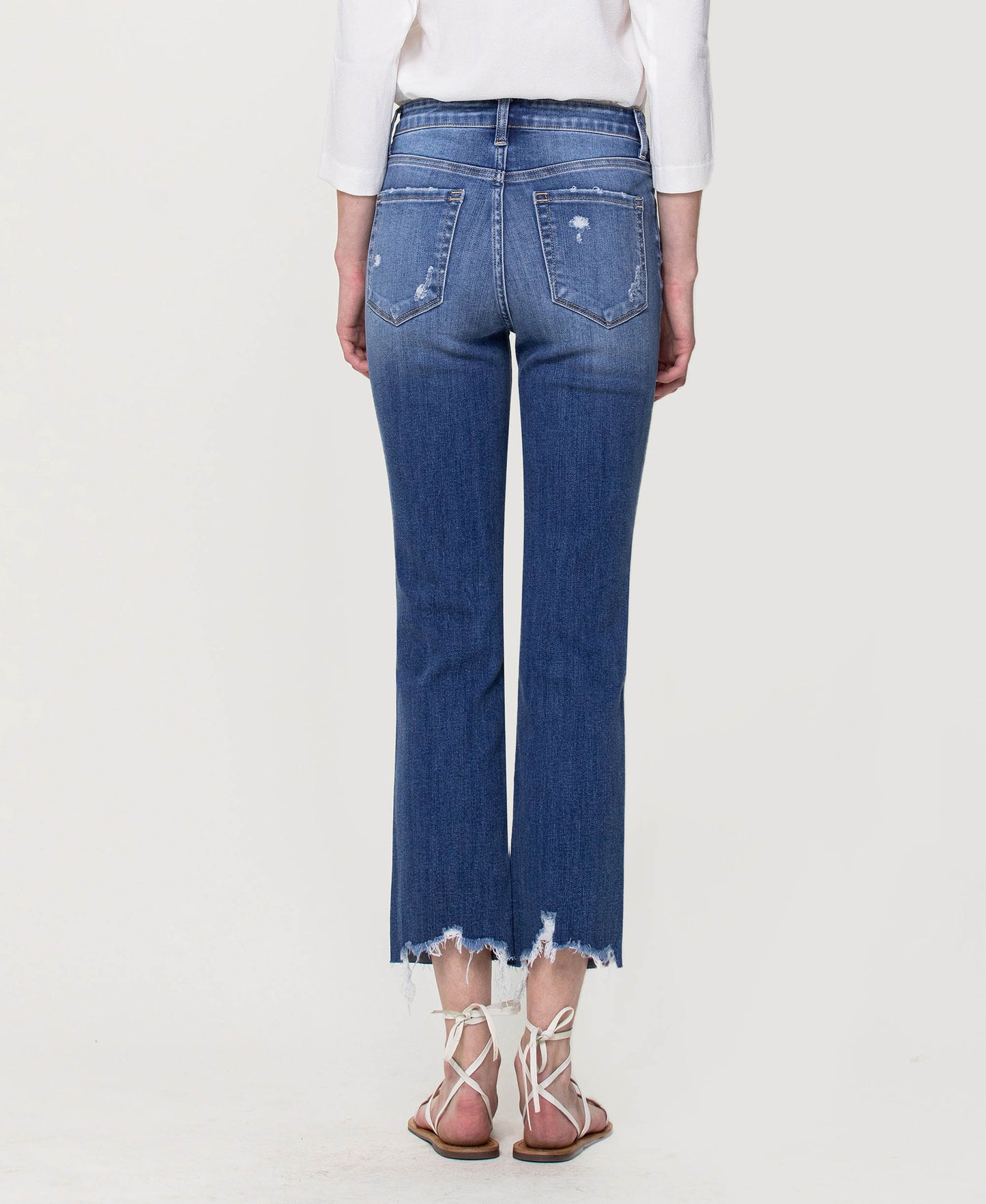 Back product images of Lani Medium- High Rise Clean Cut & Fray Hem Detail Crop Straight Jeans