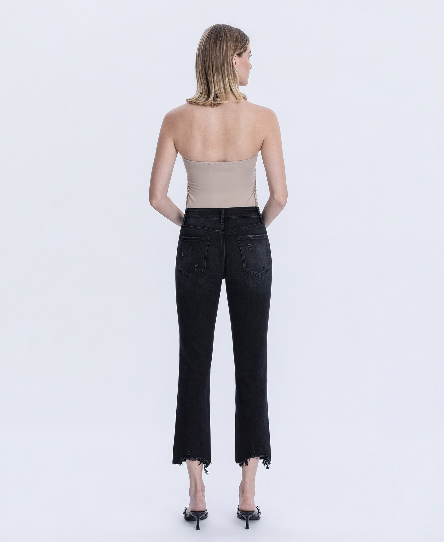 Back product images of Black - High Rise Distressed Crop Slim Straight Jeans