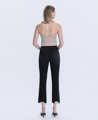 Back product images of Black - High Rise Distressed Crop Slim Straight Jeans
