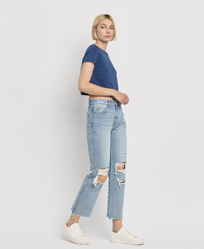 Right 45 degrees product image of Apart - Super High Rise Distressed Crop Straight Jeans