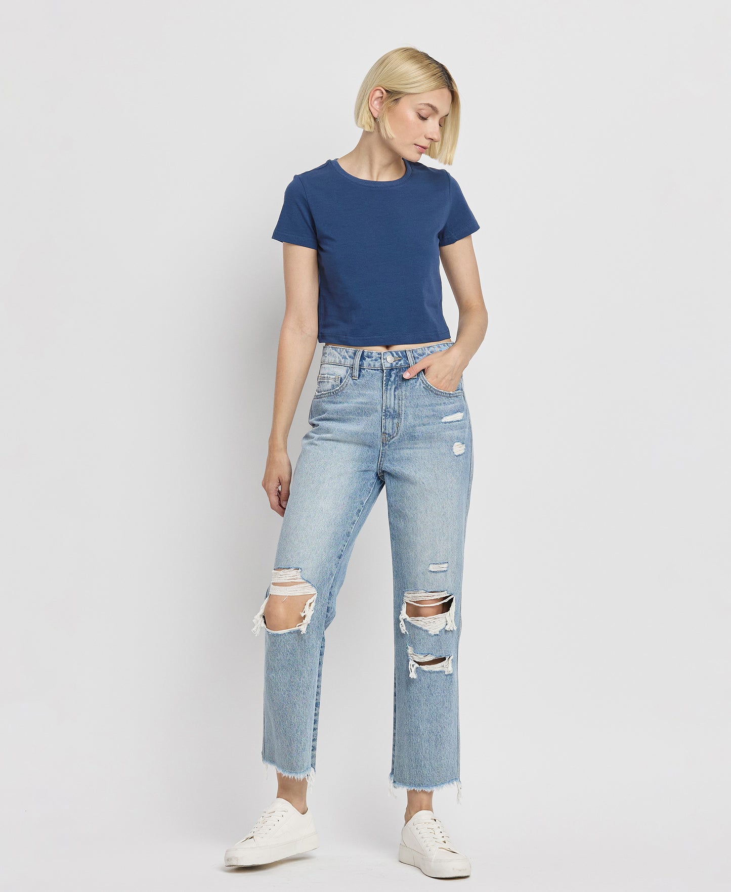 Front product images of Apart - Super High Rise Distressed Crop Straight Jeans