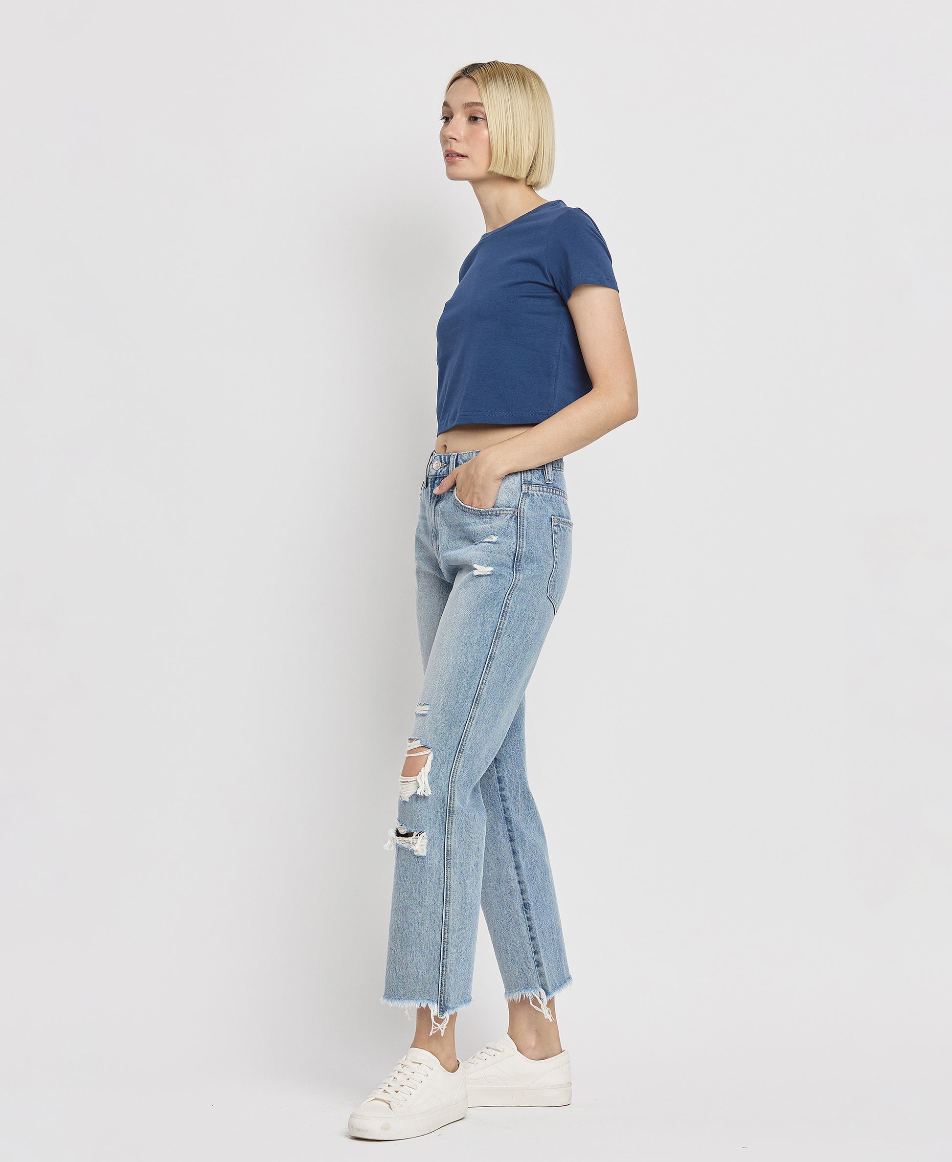 Left 45 degrees product image of Apart - Super High Rise Distressed Crop Straight Jeans