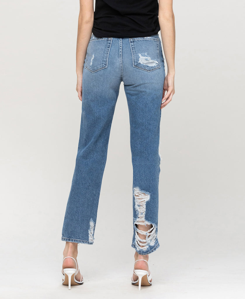 Back product images of Goodbye - Super High Rise Tattered Ankle Straight Jeans